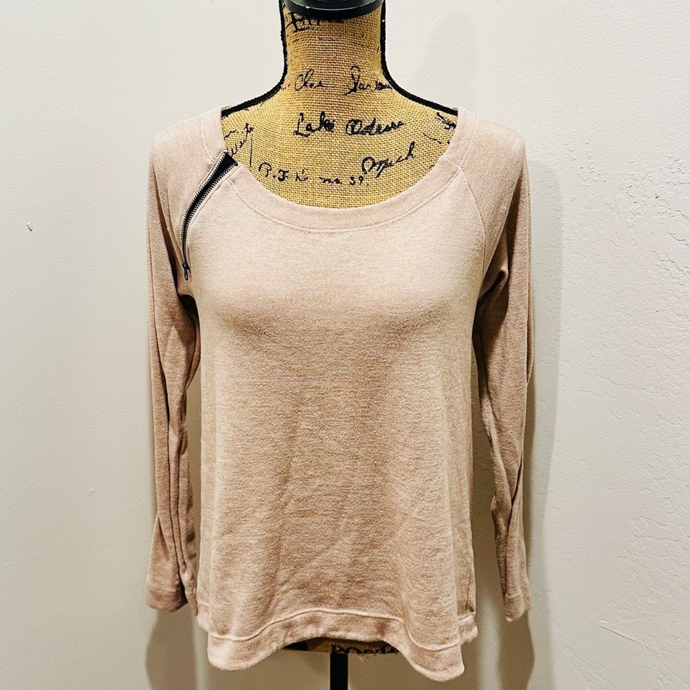 Women Lole Tan Collar Zipper Lightweight Pullover Sweater Size S
